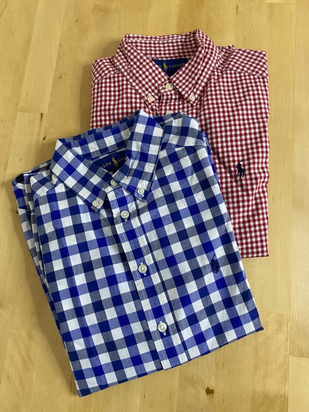 Ralph Lauren Boys Blue & Red Gingham Button-Down Cotton Shirts M Autumn Layering
